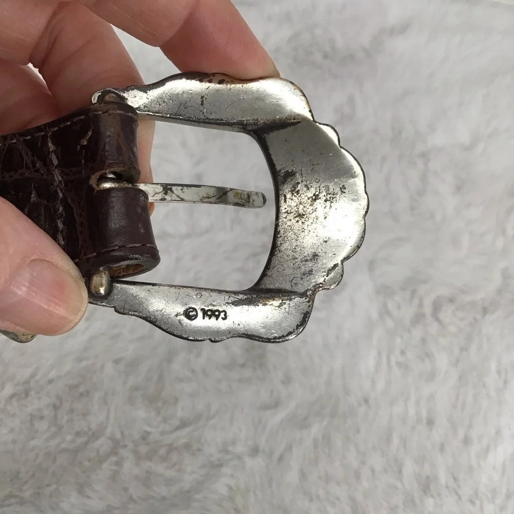 Vintage Brighton 42209 Brown leather Croc Embossed Belt Silver Buckle Size Small - Picture 4 of 6